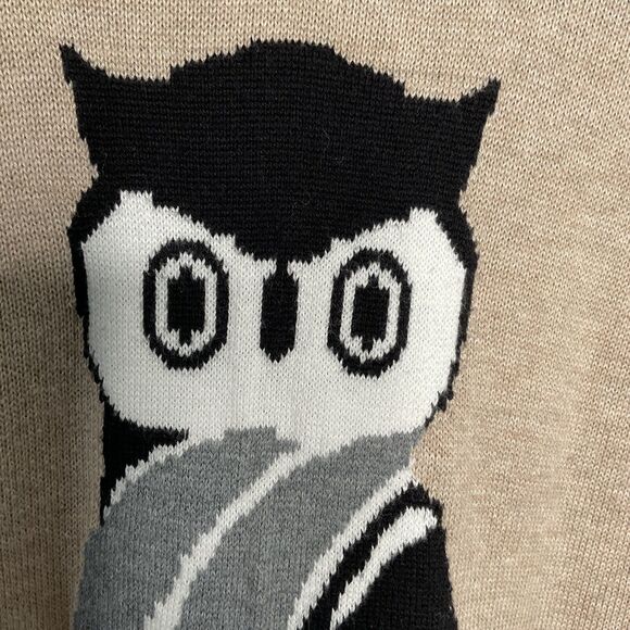 Notations Sweater Women’s MP Knit Beige Faux Collar Cuff Owl Knit Pullover - Picture 3 of 11